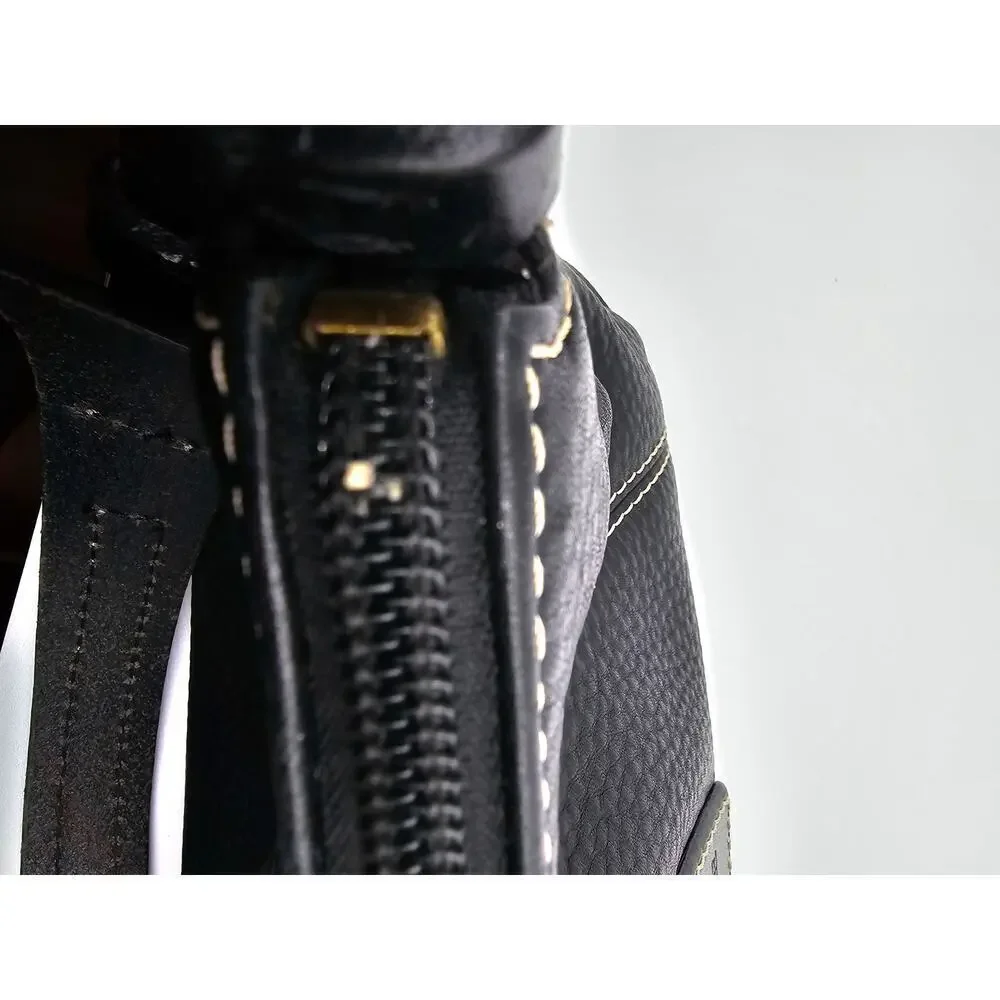 Y2K Dooney & Bourke Black Pebbled Leather Mini East West Slouch Hobo Duck Charm